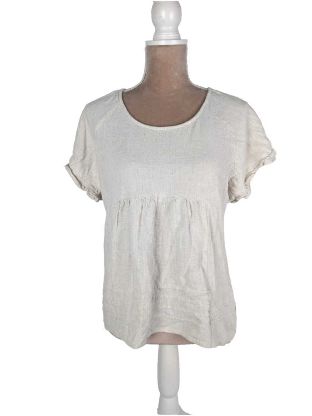 Anthropologie Beige Top Blouse Cotton Linen Blend Sz M Bohemian Cottage Core